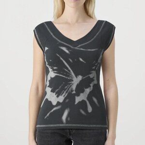BDG black and grey butterfly print V-neck top